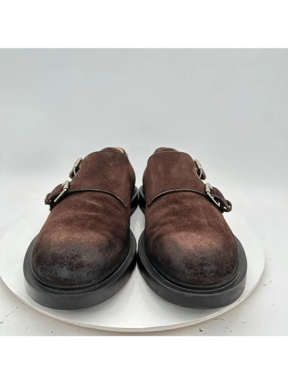 Gucci Men Size UK 9 US 9.5 Dark Brown Suede Double Monk Strap Dress Shoes
